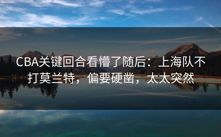 CBA关键回合看懵了随后：上海队不打莫兰特，偏要硬凿，太太突然